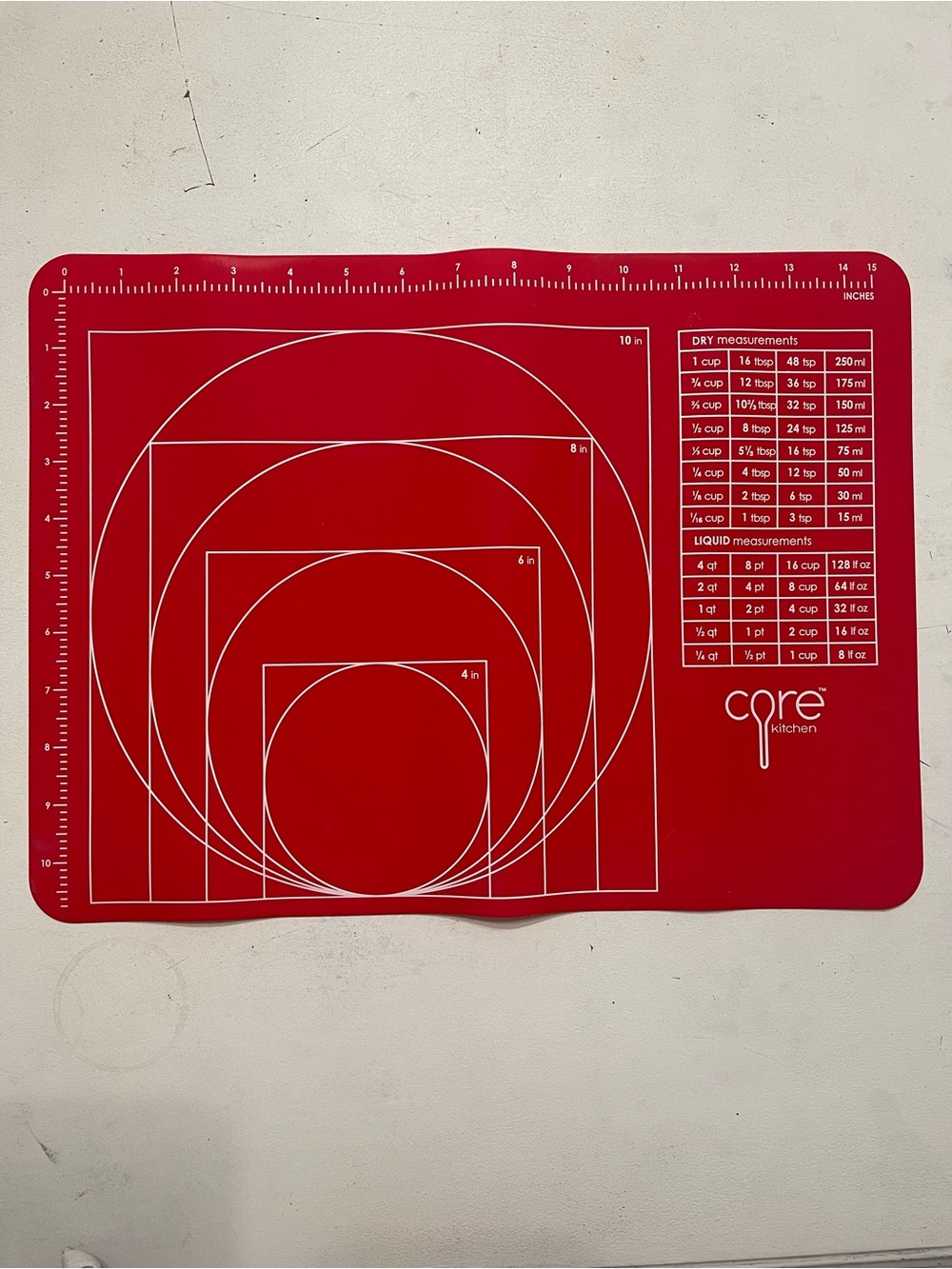 Core Kitchen Red Silicone Baking Mat with Measurement Guides